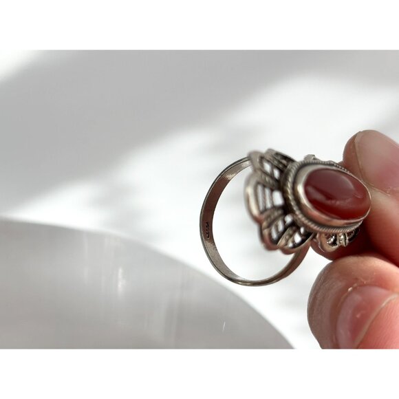Carnelian Accented Southwest Scalloped 925 Sterling Silver Vintage Ring - sz 8 - Picture 12 of 12